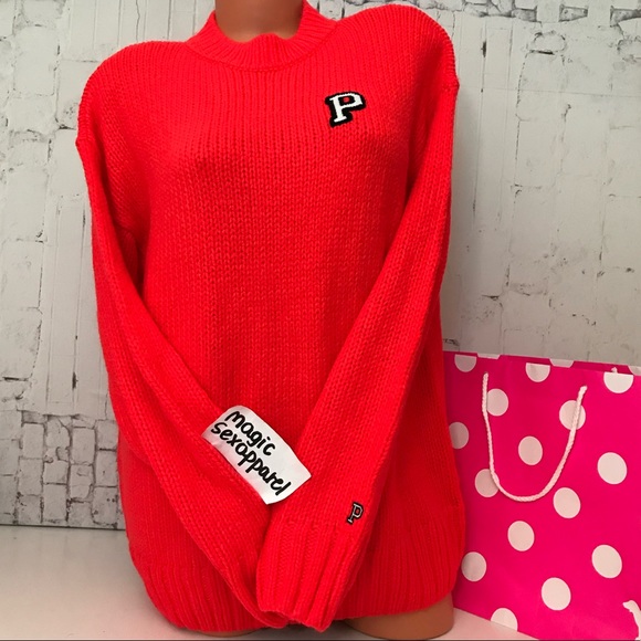 PINK Victoria's Secret Other - VS PINK XS BOYFRIEND SWEATER LOGO OVERSIZED NEON PINK Victoria's Secret Other - VS PINK XS BOYFRIEND SWEATER LOGO OVERSIZED NEON